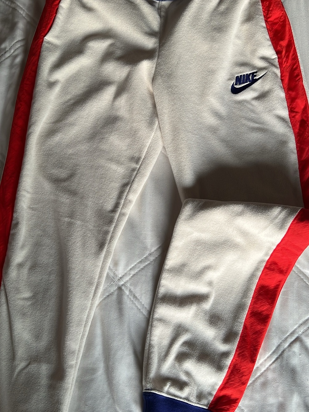 Nike White Sweatpants with Red Side Stripe and Navy Logo